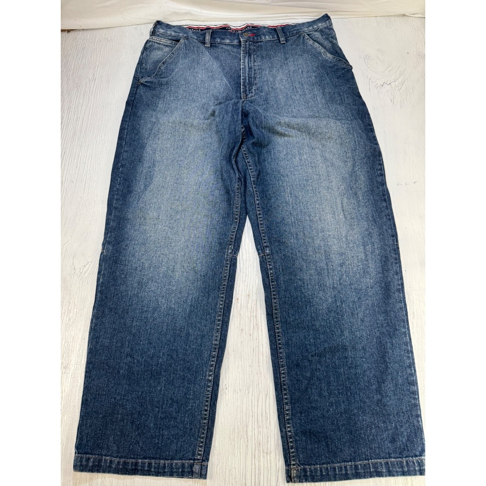 Tommy Jeans Men 38x32 Blue Denim Cargo Utility Skate Carpenter Pants JAD 202914